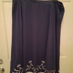 Chic Blue A-Line Skirt with White Embroidery